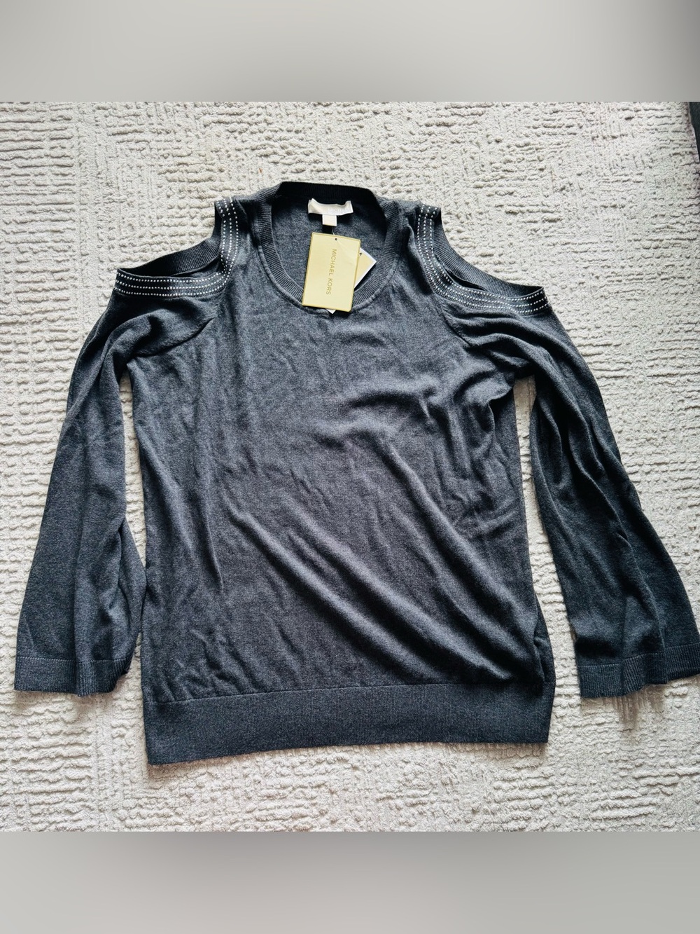 Michael Kors Charcoal Cold-Shoulder Knit Sweater